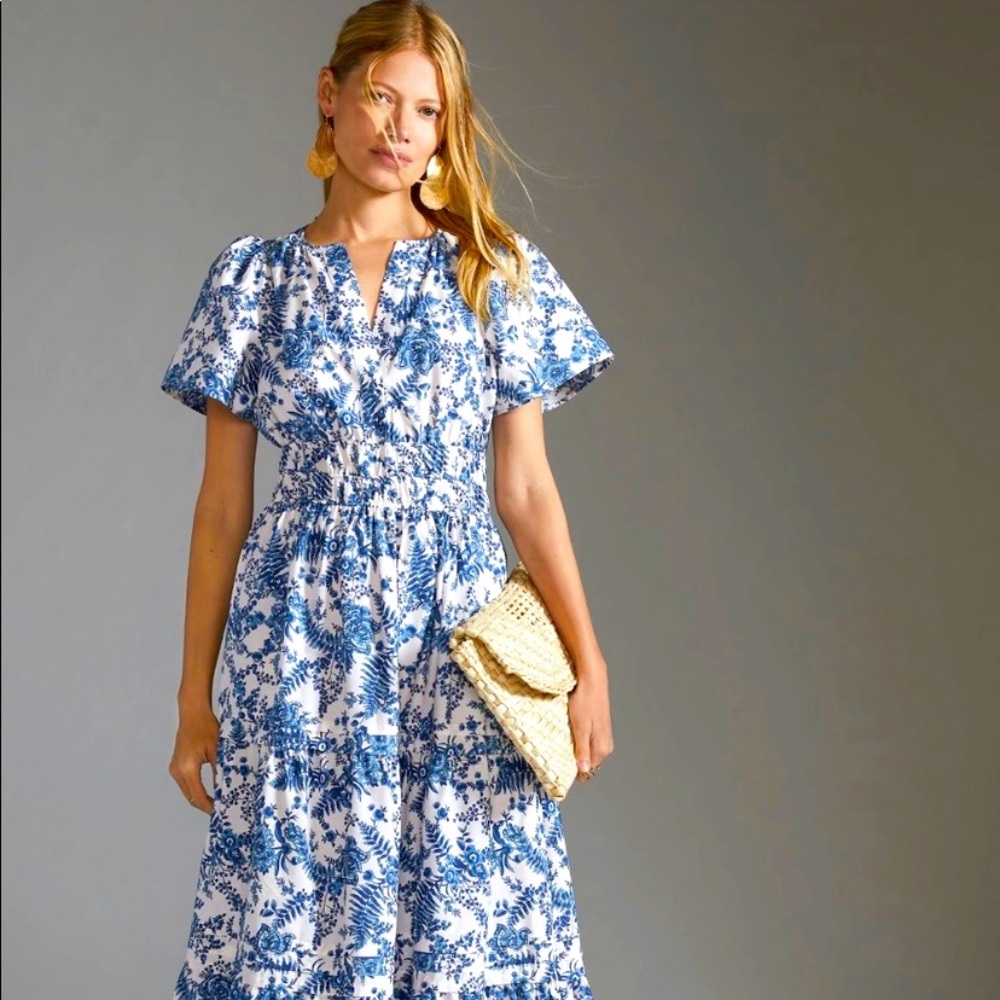 Anthropologie some set maxi dress in blue and white colorway new!